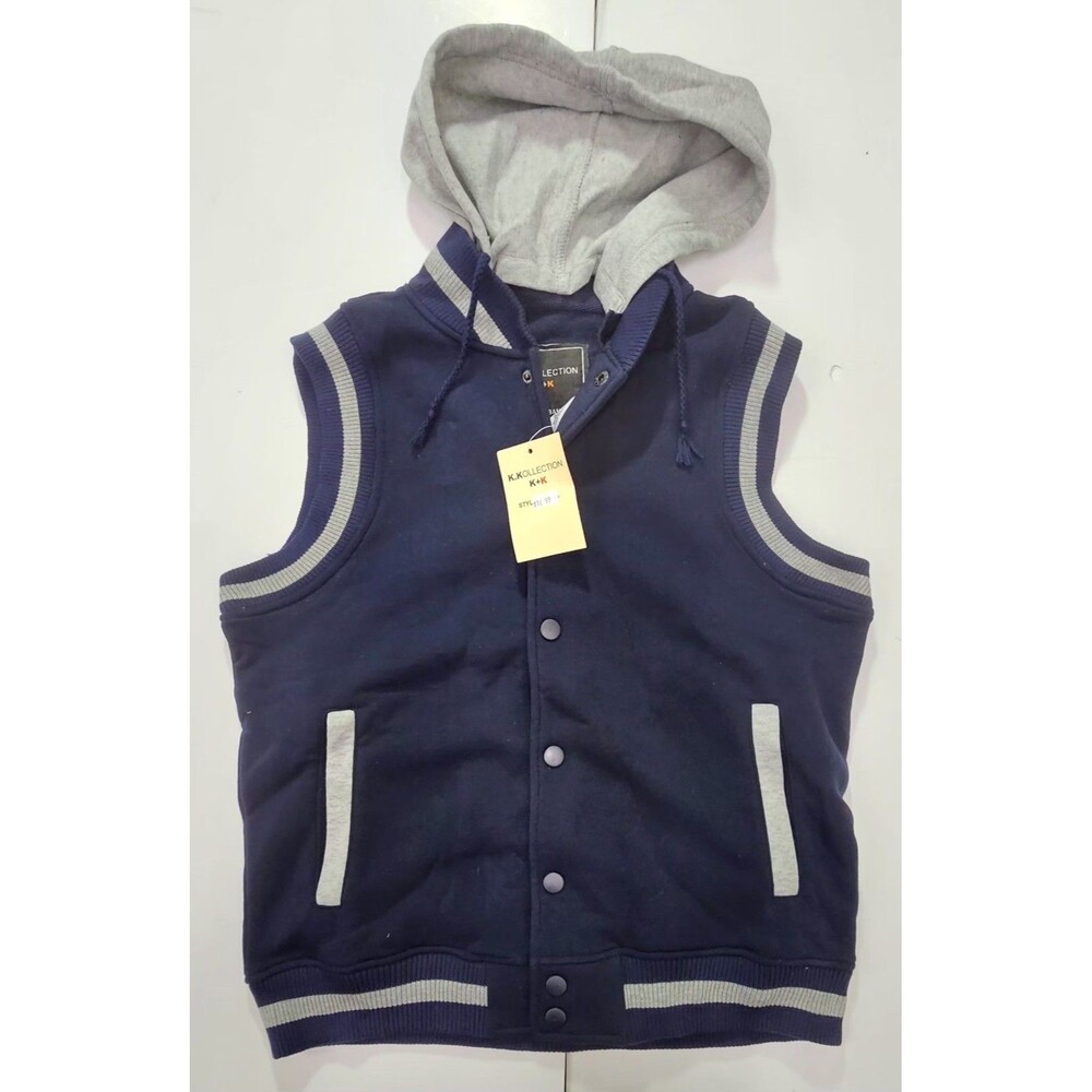 NWT K.Kollection Men Med Hooded Varsity Vest Blue Snap Button Fleece Deadstock